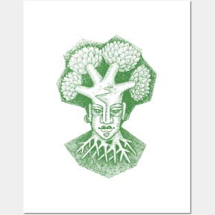 Forest God Soul Expression with Side Profile of a Man and His Head with Leafy Tree Branches Hand Drawn Illustration with Pen and Ink Cross Hatching Technique 1 Posters and Art